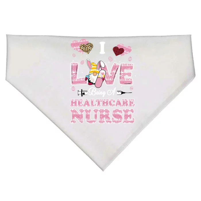 I Love Being Healthcare Worker Gnome Easter Nurse Cute Gift USA-Made Doggie Bandana