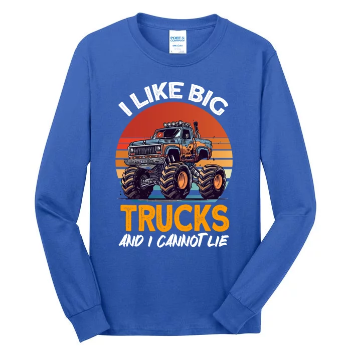 I Like Big Trucks And I Cannot Lie Vintage Monster Truck Gift Tall Long Sleeve T-Shirt