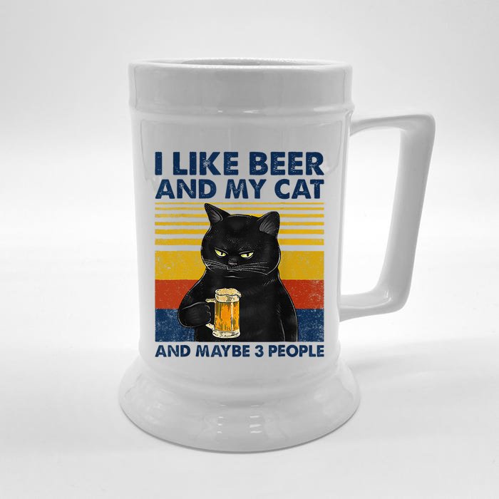 I Like Beer My Cat And Maybe 3 People Funny Cat Lovers Front & Back Beer Stein