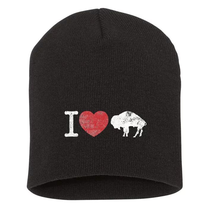 I Love Buffalo Vintage Buffalo With Bison Short Acrylic Beanie