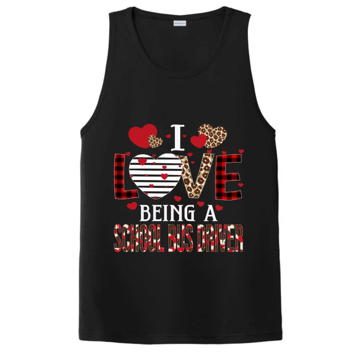 I Love Being A School Bus Driver Red Plaid Hearts Valentines Cute Gift Performance Tank