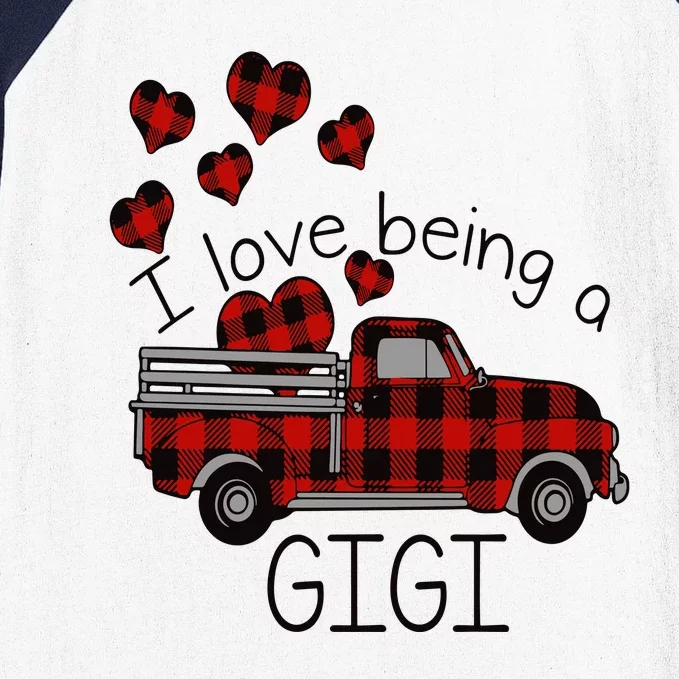 I Love Being Gigi Red Plaid Truck Hearts Valentine's Day Baseball Sleeve Shirt