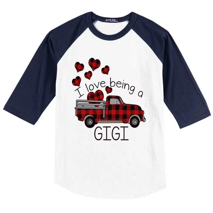 I Love Being Gigi Red Plaid Truck Hearts Valentine's Day Baseball Sleeve Shirt