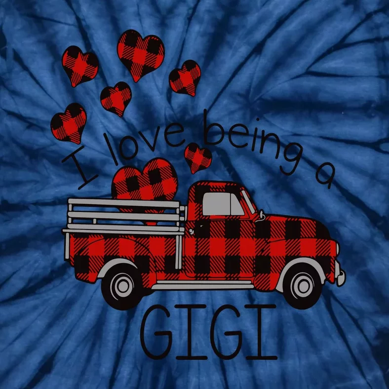 I Love Being Gigi Red Plaid Truck Hearts Valentine's Day Tie-Dye T-Shirt