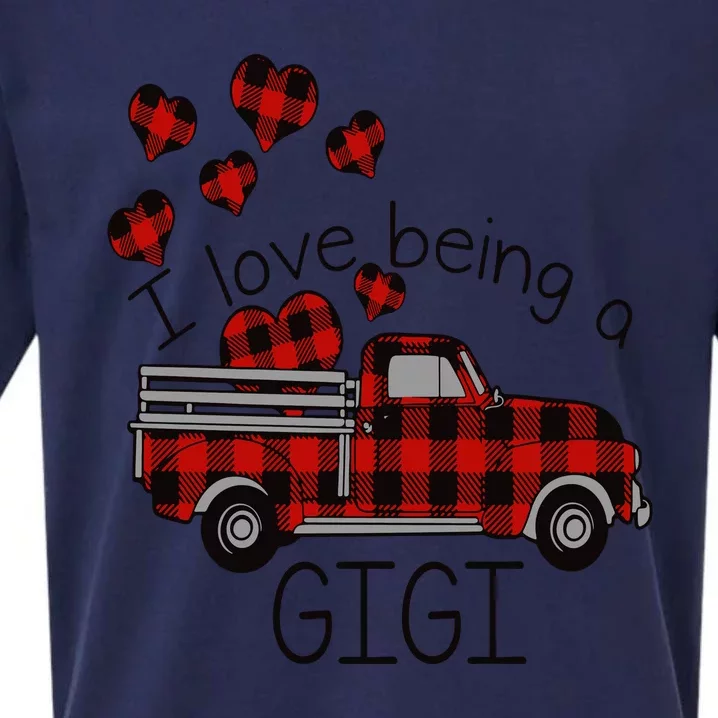 I Love Being Gigi Red Plaid Truck Hearts Valentine's Day Sueded Cloud Jersey T-Shirt