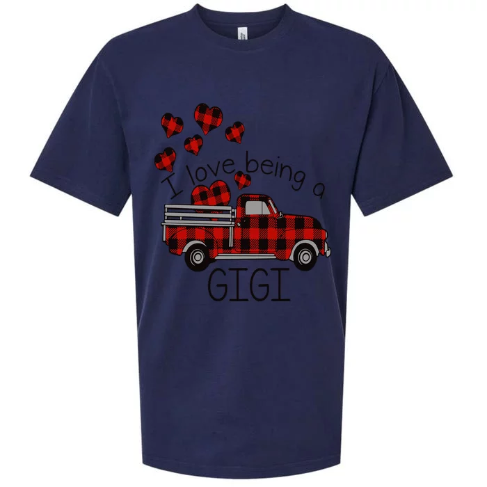 I Love Being Gigi Red Plaid Truck Hearts Valentine's Day Sueded Cloud Jersey T-Shirt