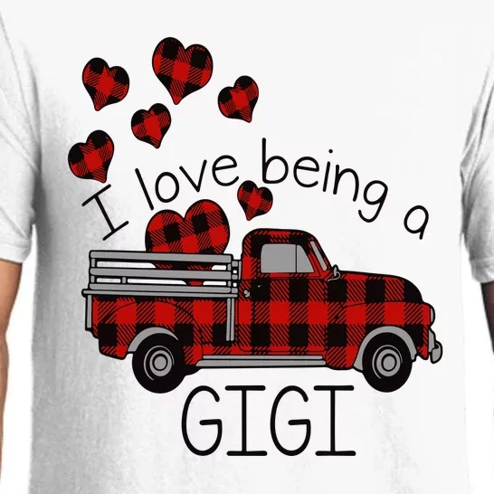 I Love Being Gigi Red Plaid Truck Hearts Valentine's Day Pajama Set