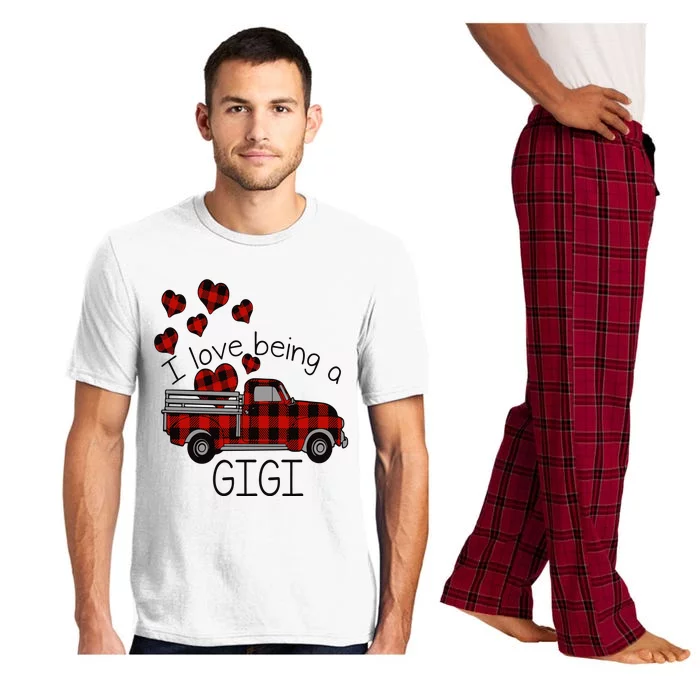 I Love Being Gigi Red Plaid Truck Hearts Valentine's Day Pajama Set