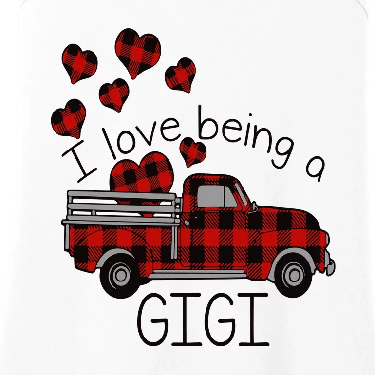 I Love Being Gigi Red Plaid Truck Hearts Valentine's Day Ladies Essential Tank