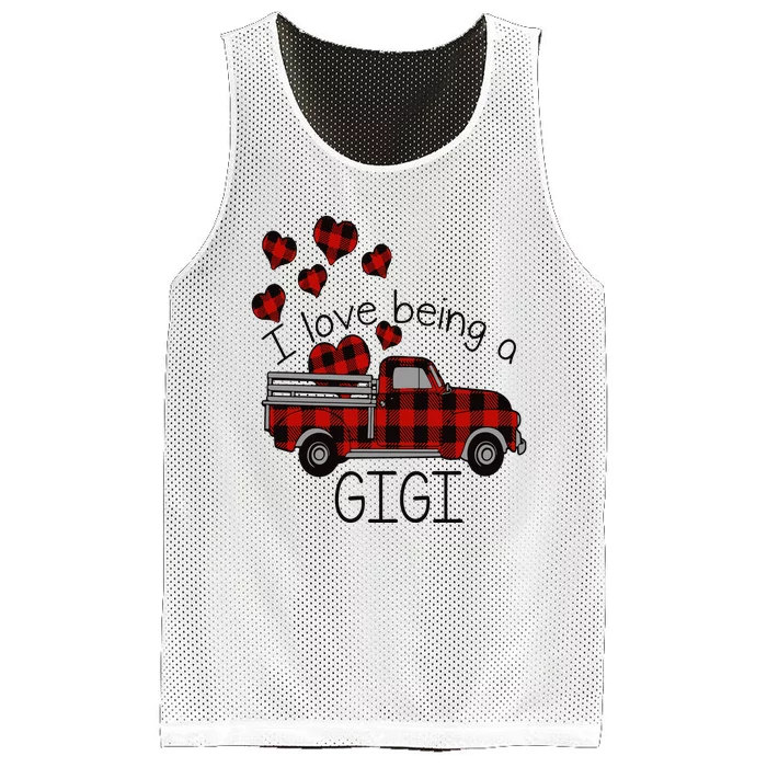 I Love Being Gigi Red Plaid Truck Hearts Valentine's Day Mesh Reversible Basketball Jersey Tank