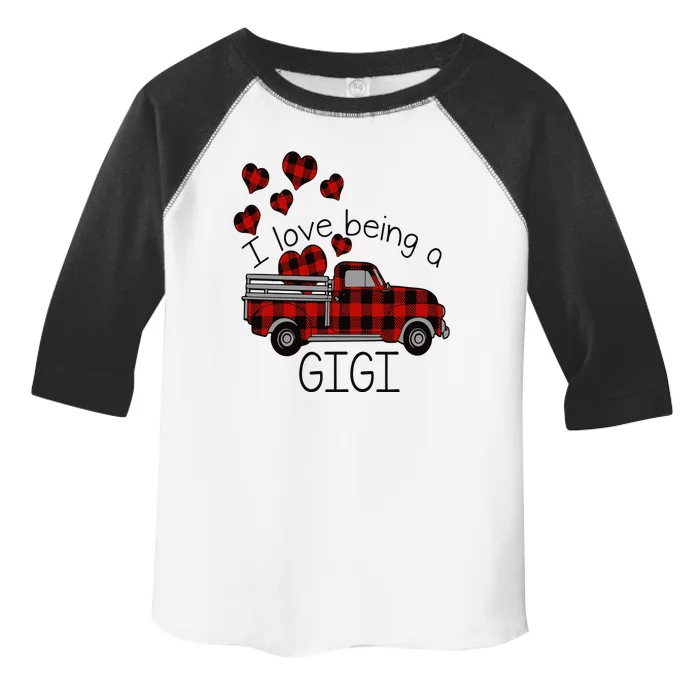 I Love Being Gigi Red Plaid Truck Hearts Valentine's Day Toddler Fine Jersey T-Shirt