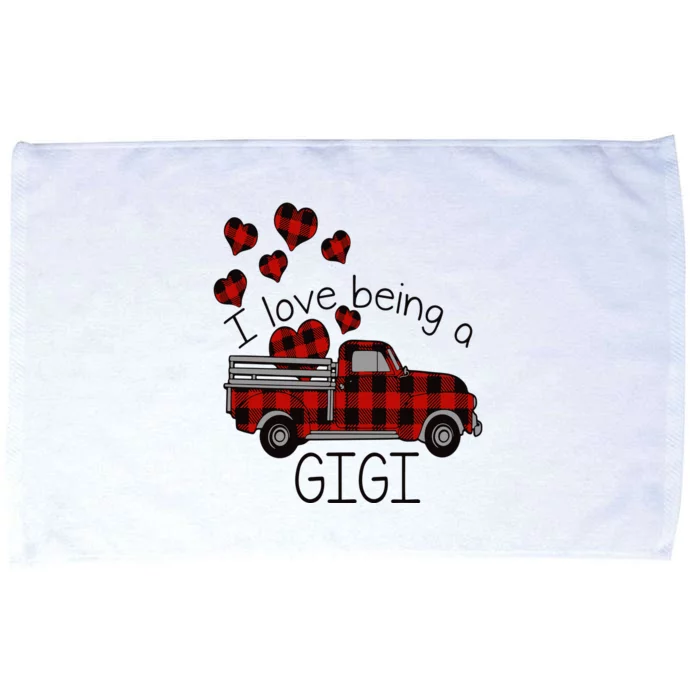 I Love Being Gigi Red Plaid Truck Hearts Valentine's Day Microfiber Hand Towel