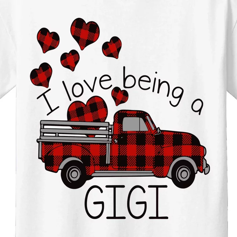 I Love Being Gigi Red Plaid Truck Hearts Valentine's Day Kids T-Shirt