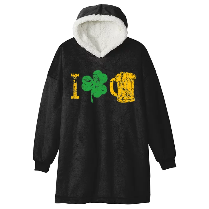 I Love Beer Four Leaf Clover St Patricks Day Hooded Wearable Blanket