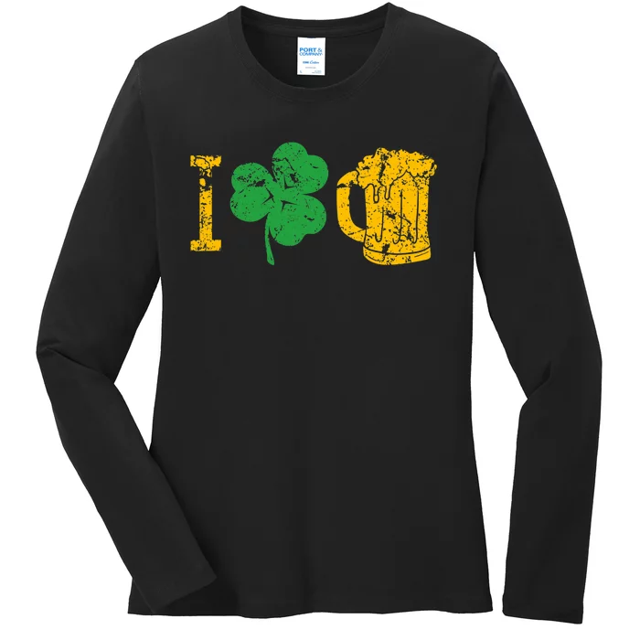 I Love Beer Four Leaf Clover St Patricks Day Ladies Long Sleeve Shirt