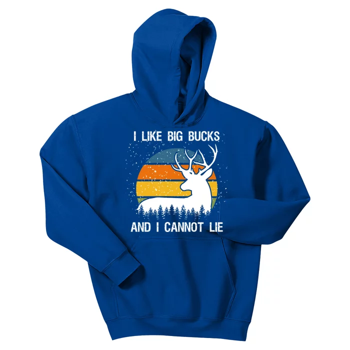 I Like Big Bucks And I Cannot Lie Deer Hunter Retro Sunset Gift Kids Hoodie