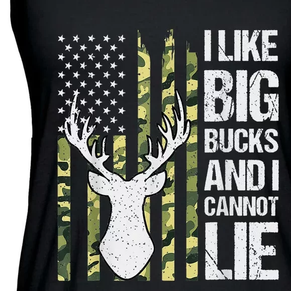 I Like Big Bucks and I Cannot Lie Deer Hunting USA Flag Ladies Essential Flowy Tank