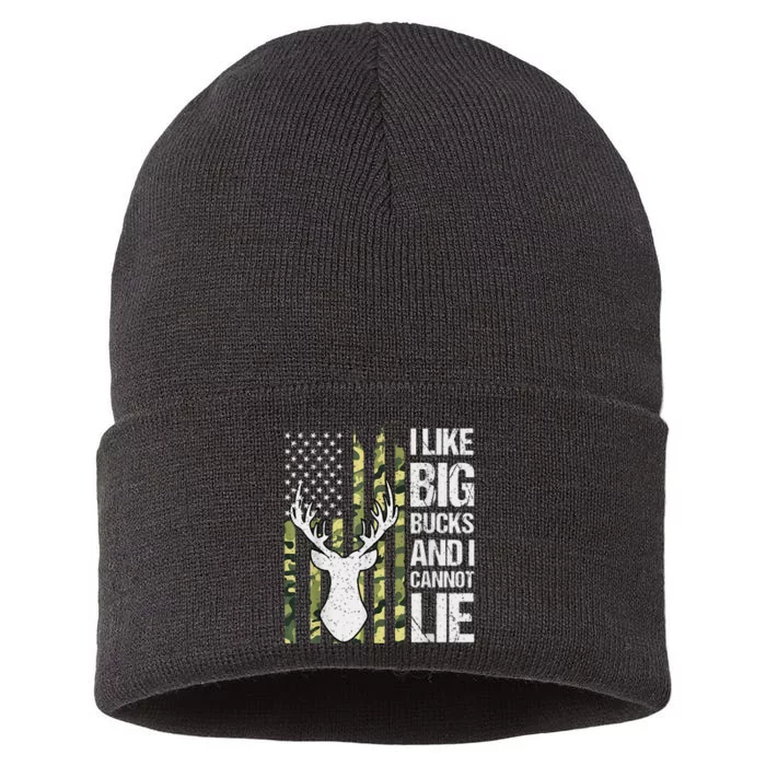 I Like Big Bucks and I Cannot Lie Deer Hunting USA Flag Sustainable Knit Beanie