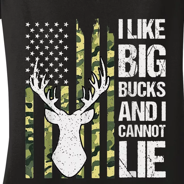 I Like Big Bucks and I Cannot Lie Deer Hunting USA Flag Women's V-Neck T-Shirt