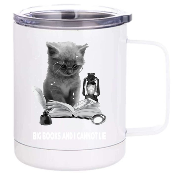 I Like Big Books And I Cannot Lie Cat Reading A Book Bookish Cute Gift Front & Back 12oz Stainless Steel Tumbler Cup