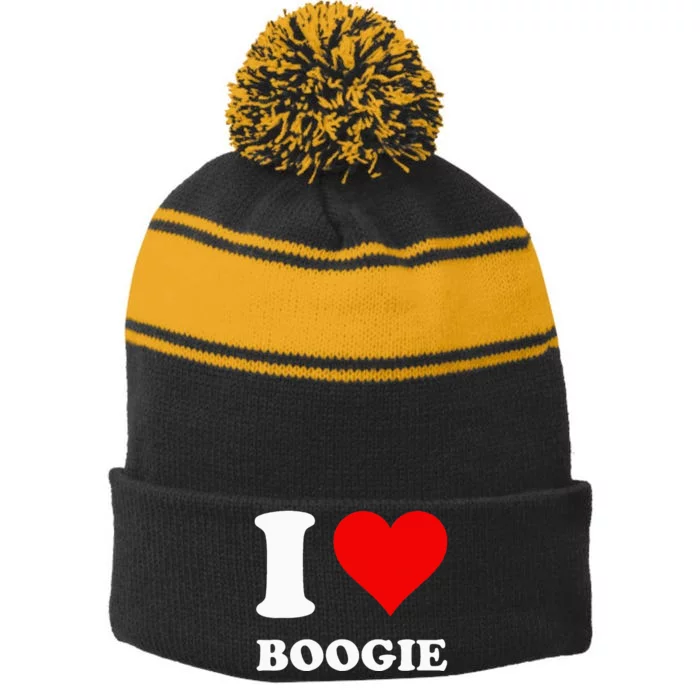 I Love Boogie Stripe Pom Pom Beanie