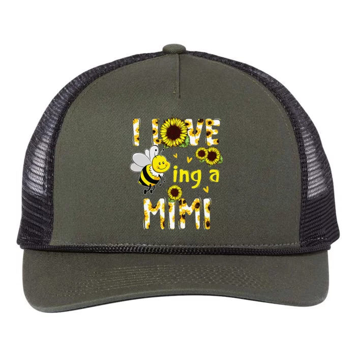 I Love Being A Mimi Sunflower Bee, Mother's Day Retro Rope Trucker Hat Cap