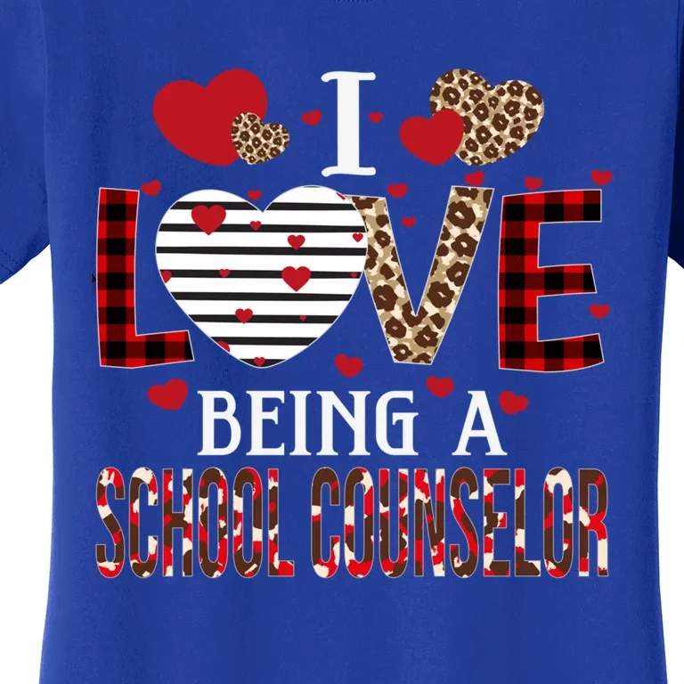 I Love Being A School Counselor Red Plaid Hearts Valentines Funny Gift Women's T-Shirt