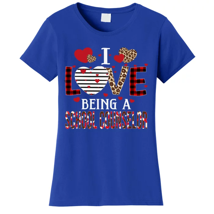 I Love Being A School Counselor Red Plaid Hearts Valentines Funny Gift Women's T-Shirt