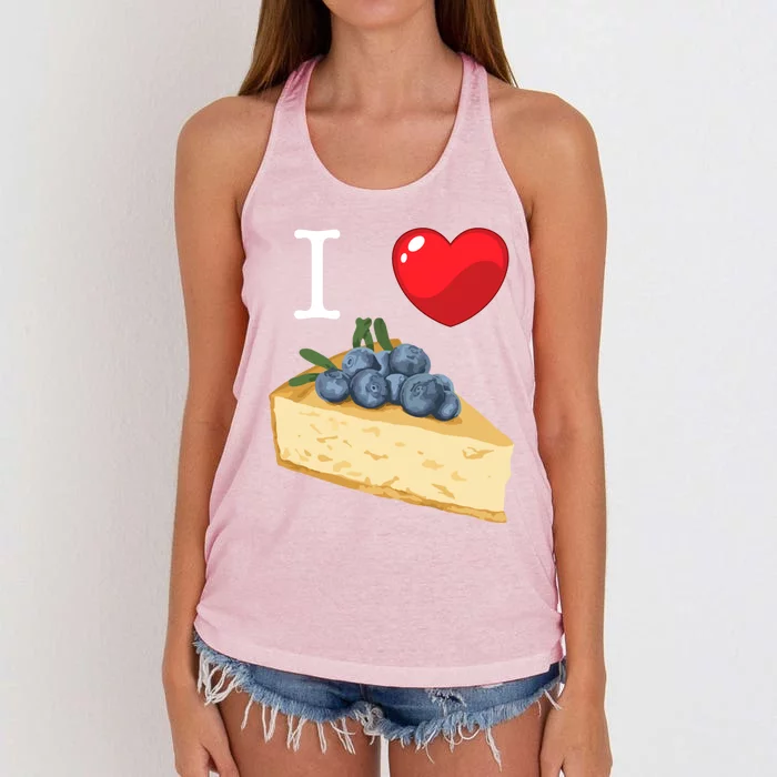 I Love Blueberry Cheesecake Lover Heart Cute Gift Women's Knotted Racerback Tank