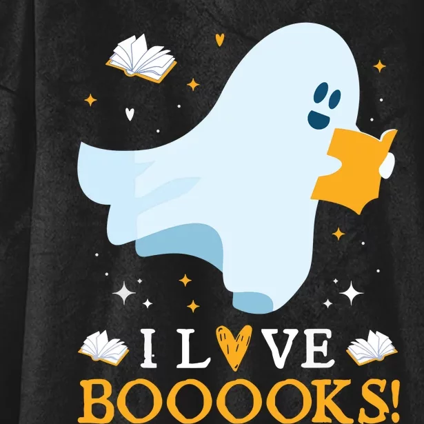 I Love Booooks Cute Ghost Reading Books Halloween Teacher Hooded Wearable Blanket