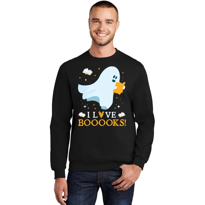 I Love Booooks Cute Ghost Reading Books Halloween Teacher Tall Sweatshirt