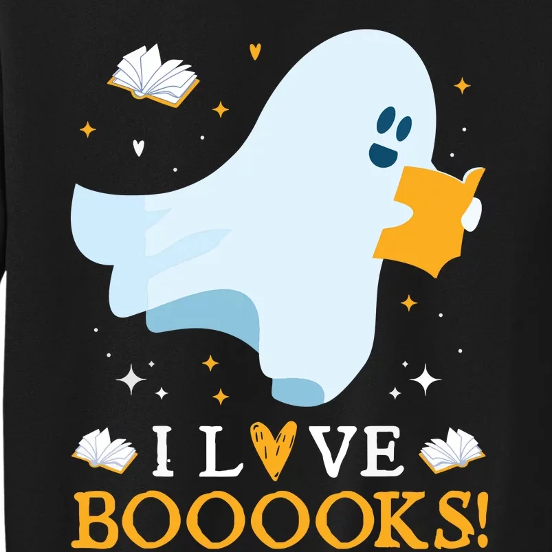 I Love Booooks Cute Ghost Reading Books Halloween Teacher Tall Sweatshirt