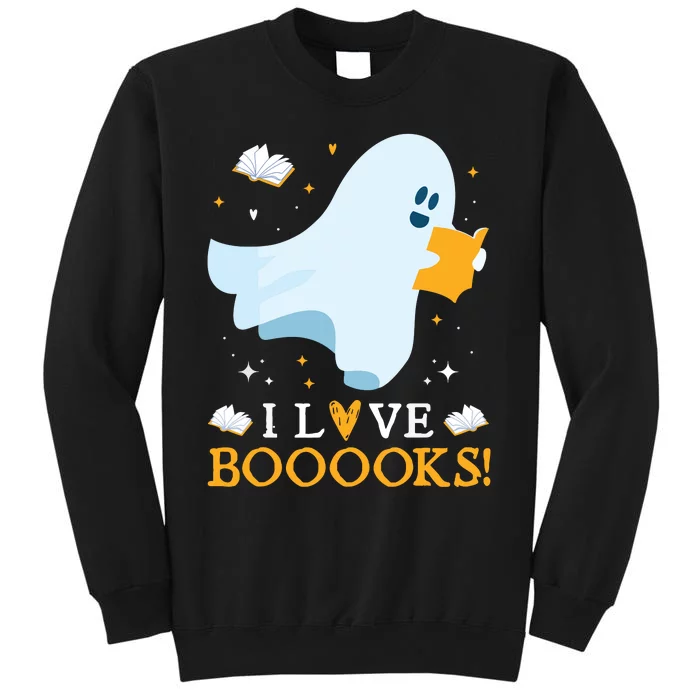 I Love Booooks Cute Ghost Reading Books Halloween Teacher Tall Sweatshirt