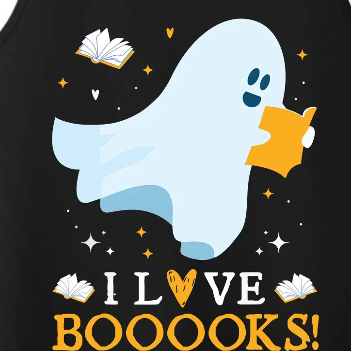 I Love Booooks Cute Ghost Reading Books Halloween Teacher Performance Tank