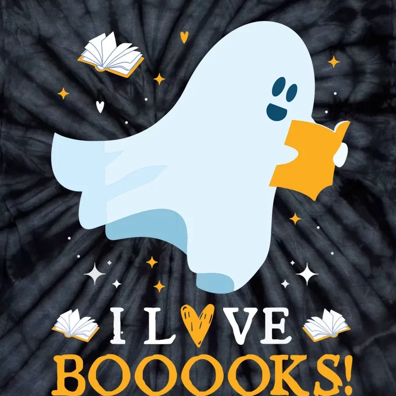 I Love Booooks Cute Ghost Reading Books Halloween Teacher Tie-Dye T-Shirt