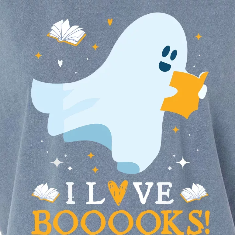 I Love Booooks Cute Ghost Reading Books Halloween Teacher Garment-Dyed Women's Muscle Tee