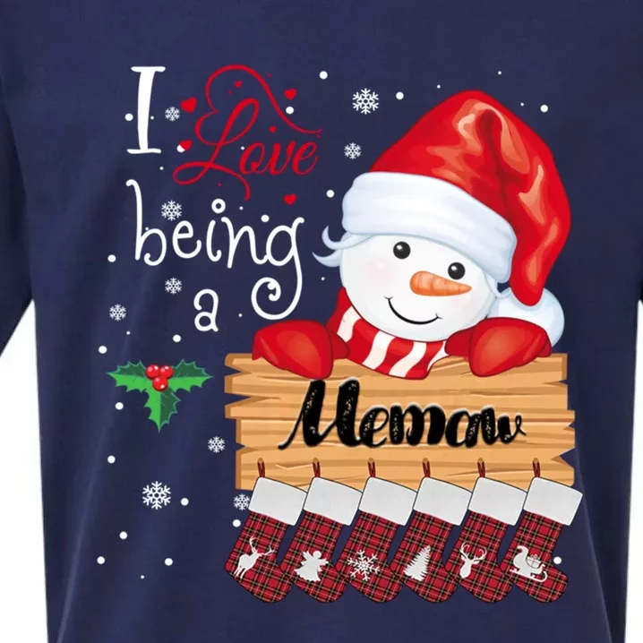 I Love Being A Memaw Snow Family Christmas Xmas Pajamas Gift Sueded Cloud Jersey T-Shirt