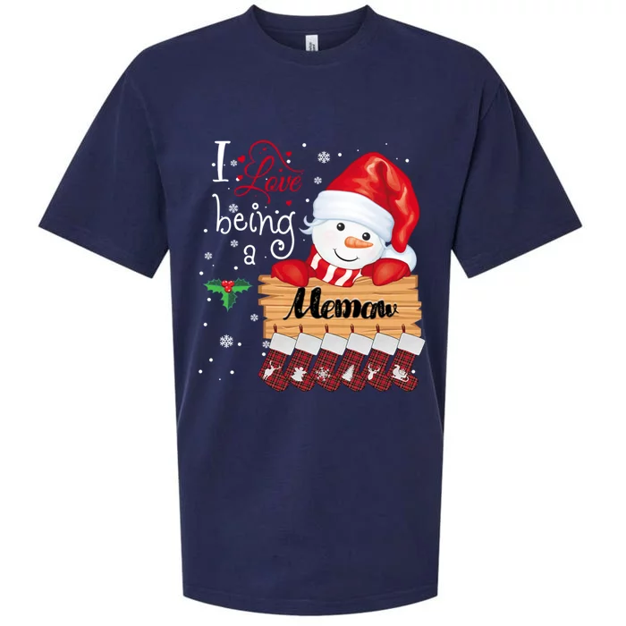 I Love Being A Memaw Snow Family Christmas Xmas Pajamas Gift Sueded Cloud Jersey T-Shirt