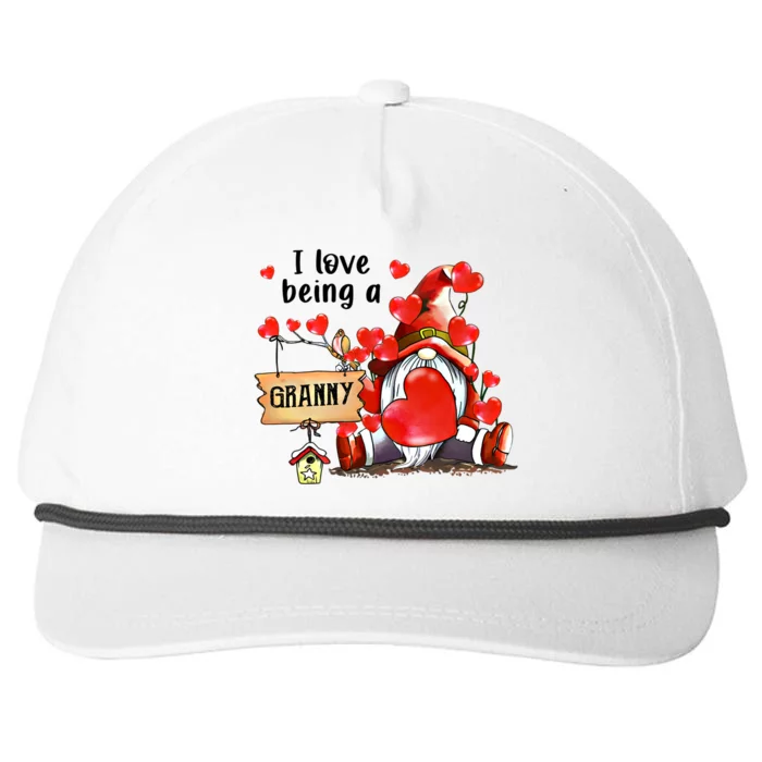 I Love Being A Granny Gnome Granny Heart Valentine's Day Gift Snapback Five-Panel Rope Hat