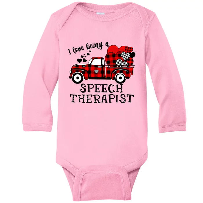 I Love Being A Speech Therapist Flannel Cute Valentine's Day Gift Baby Long Sleeve Bodysuit