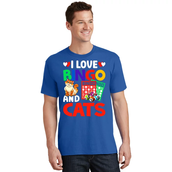 I Love Bingo And Cats Bingo Caller Humor Lottery Lucky Great Gift T-Shirt