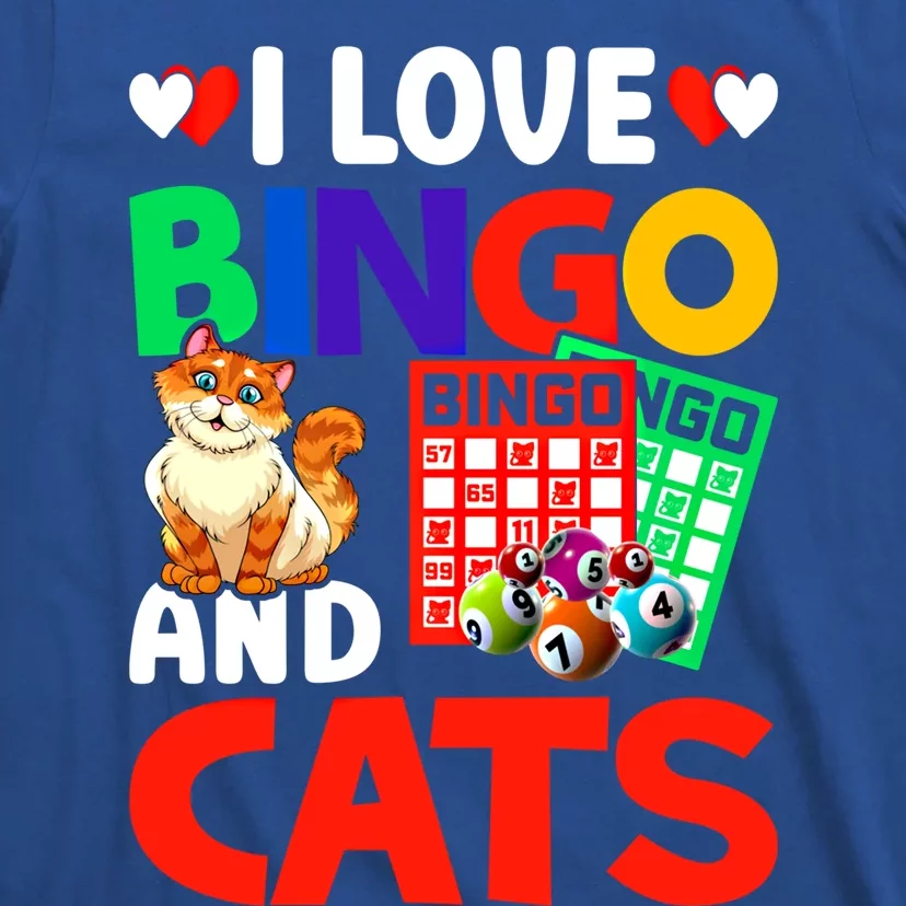 I Love Bingo And Cats Bingo Caller Humor Lottery Lucky Great Gift T-Shirt