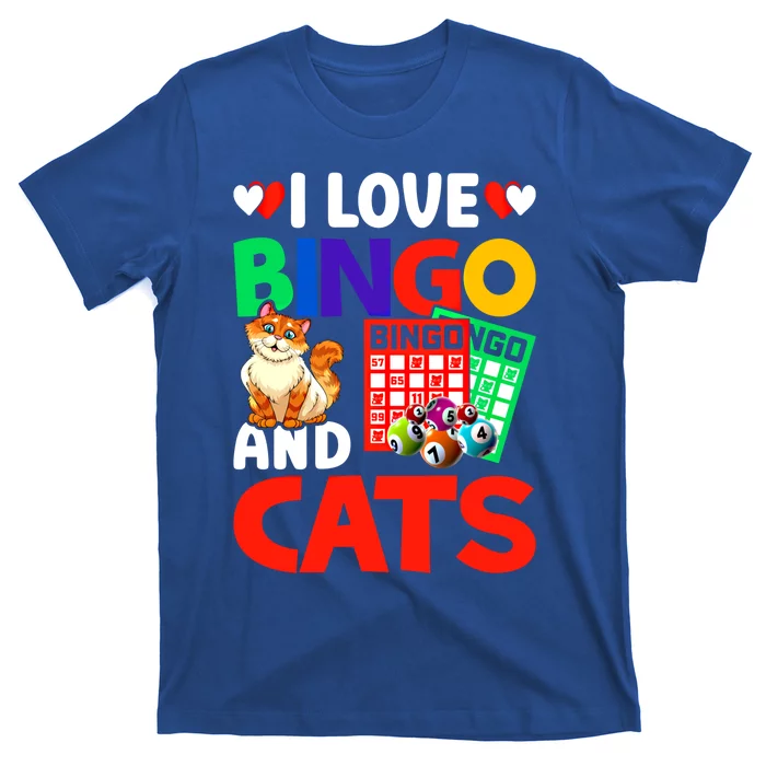 I Love Bingo And Cats Bingo Caller Humor Lottery Lucky Great Gift T-Shirt