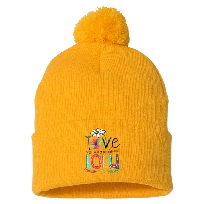 I Love Being Called Lolli Sunflower Mothers Day Pom Pom 12in Knit Beanie