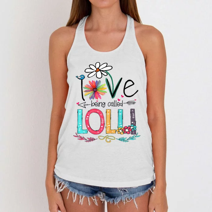 I Love Being Called Lolli Sunflower Mothers Day Women's Knotted Racerback Tank