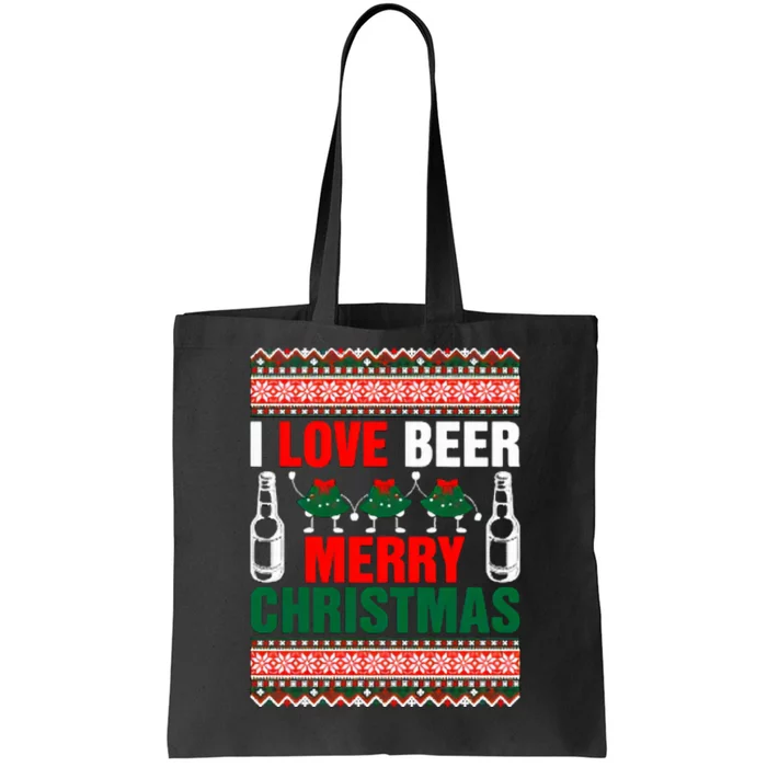 I Love Beer Merry Christmas Tote Bag