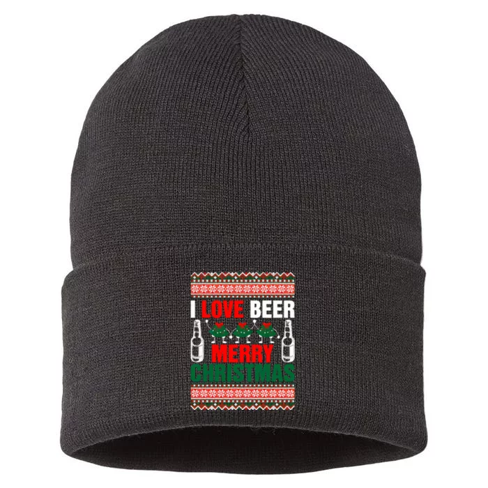 I Love Beer Merry Christmas Sustainable Knit Beanie