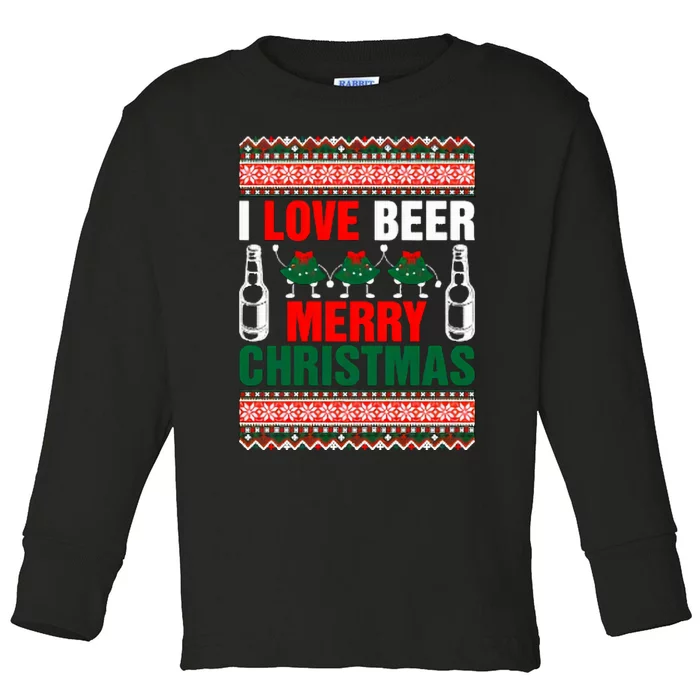 I Love Beer Merry Christmas Toddler Long Sleeve Shirt