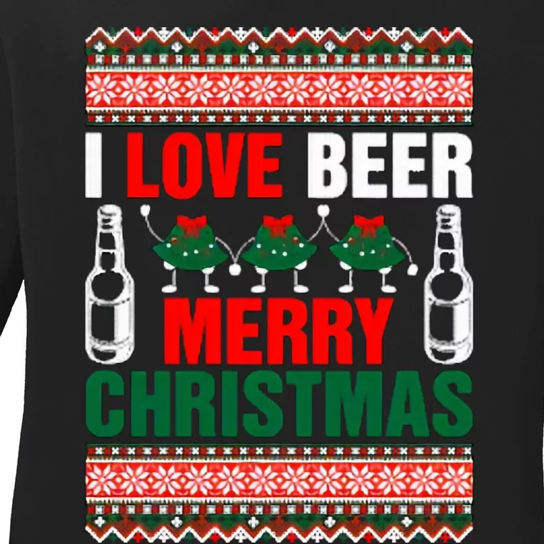 I Love Beer Merry Christmas Ladies Long Sleeve Shirt