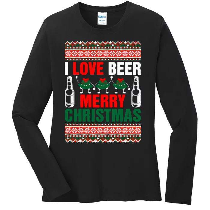 I Love Beer Merry Christmas Ladies Long Sleeve Shirt